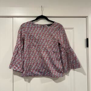 Brooks Brothers Women's Blue and‎ Red Blouse Bell Sleeve Size 4